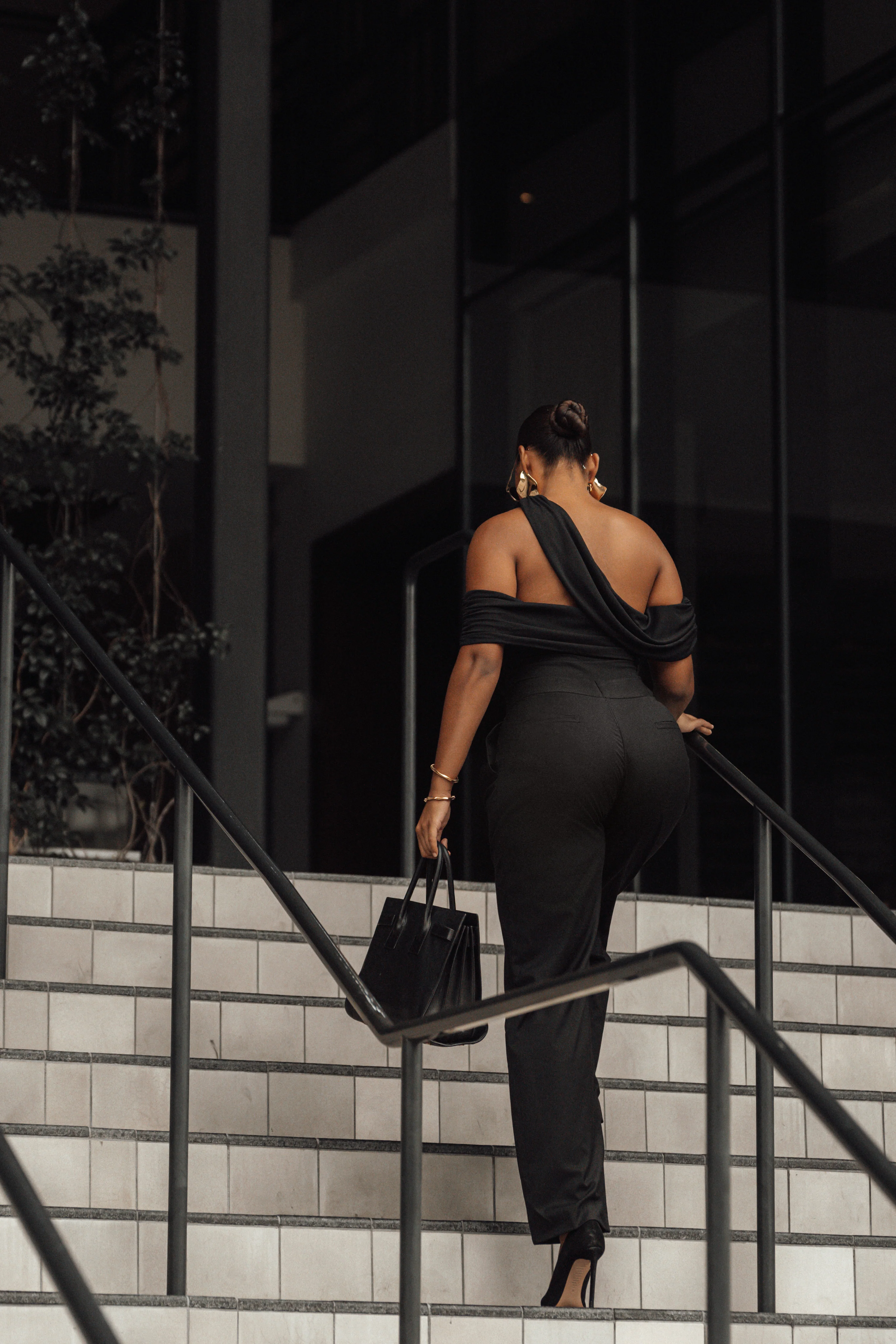 Black Asymmetrical Draped Trousers - Image 15