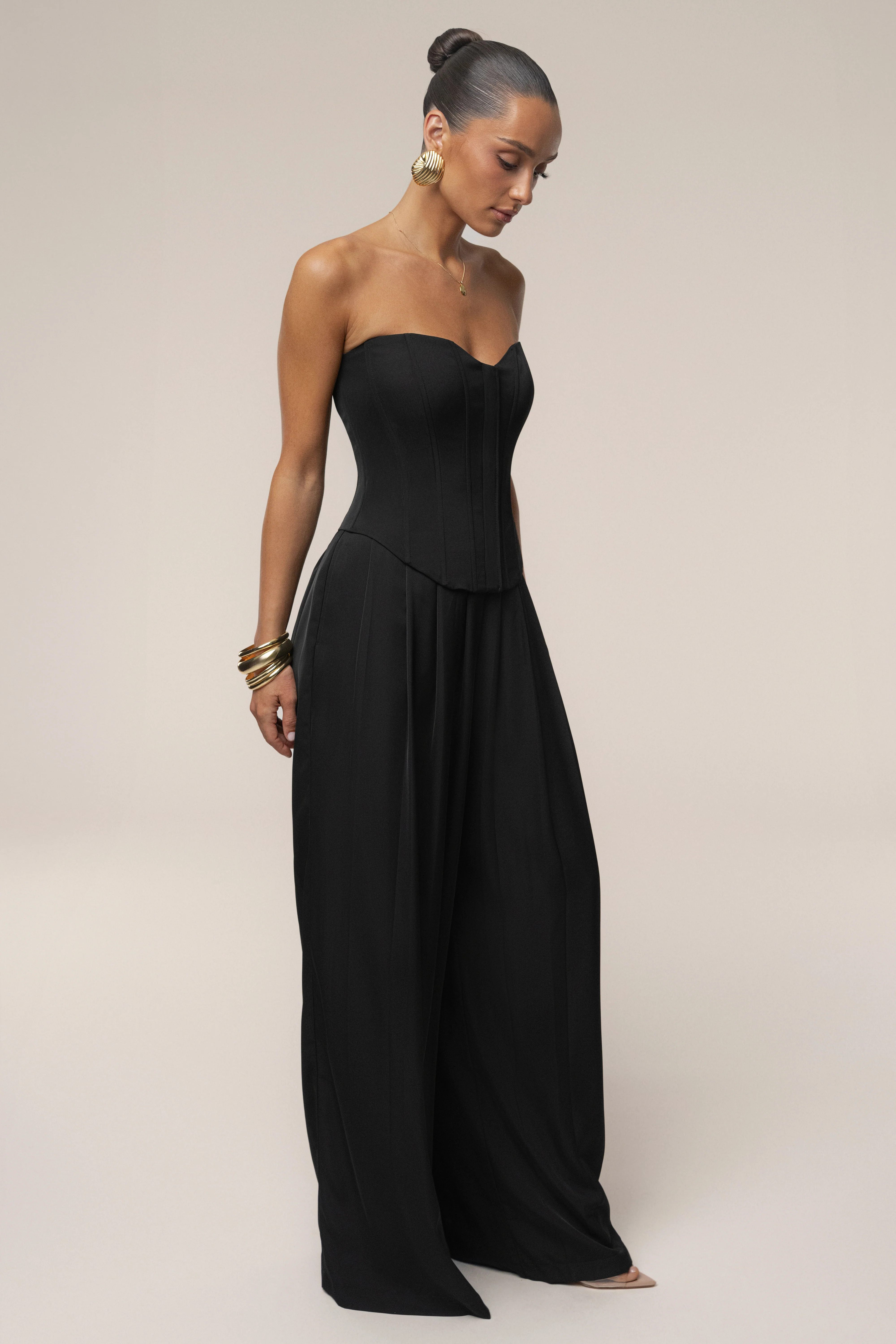Black Clara Wide Leg Pleated Trousers - Image 7