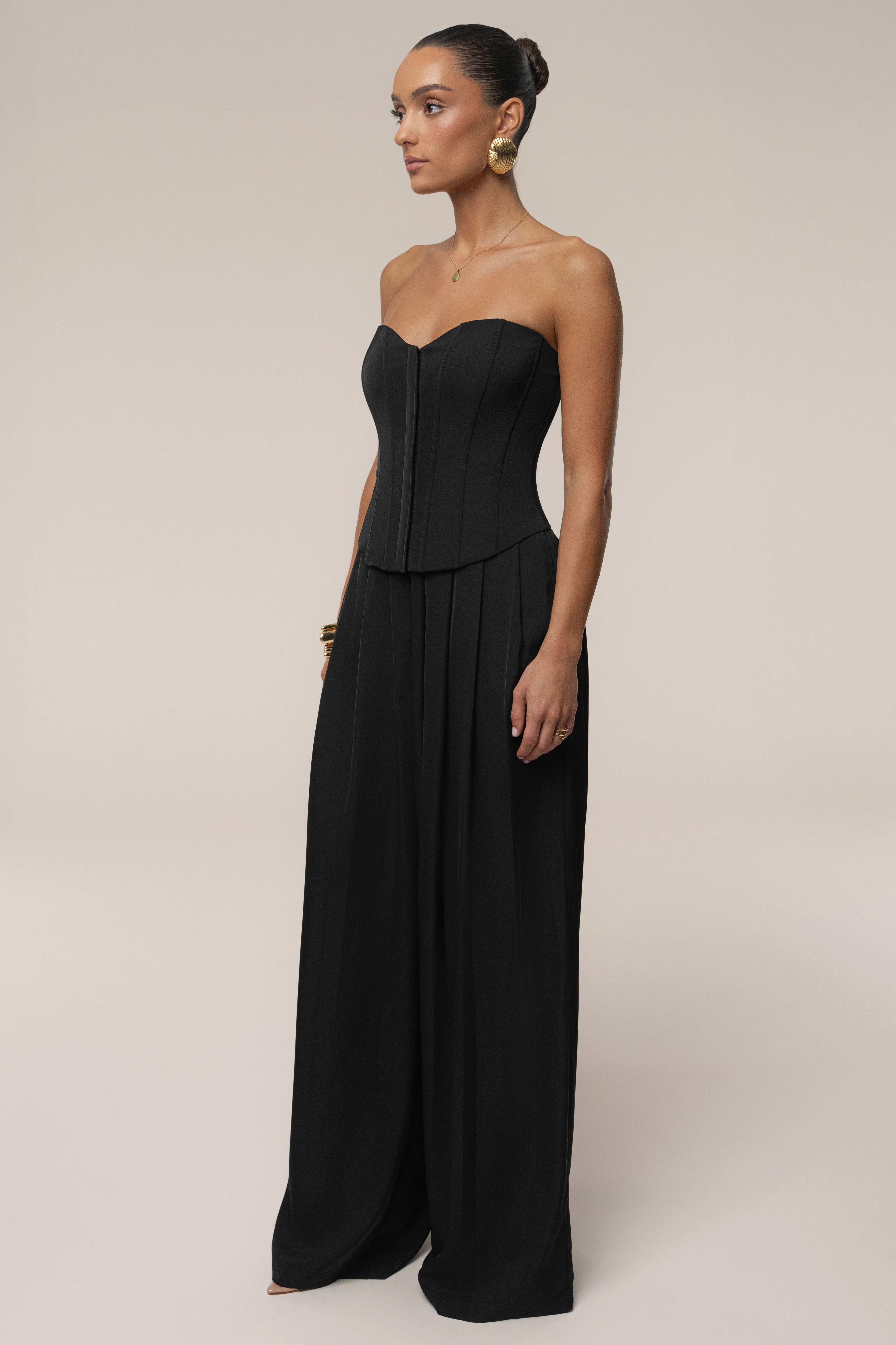 Black Clara Wide Leg Pleated Trousers - Image 9