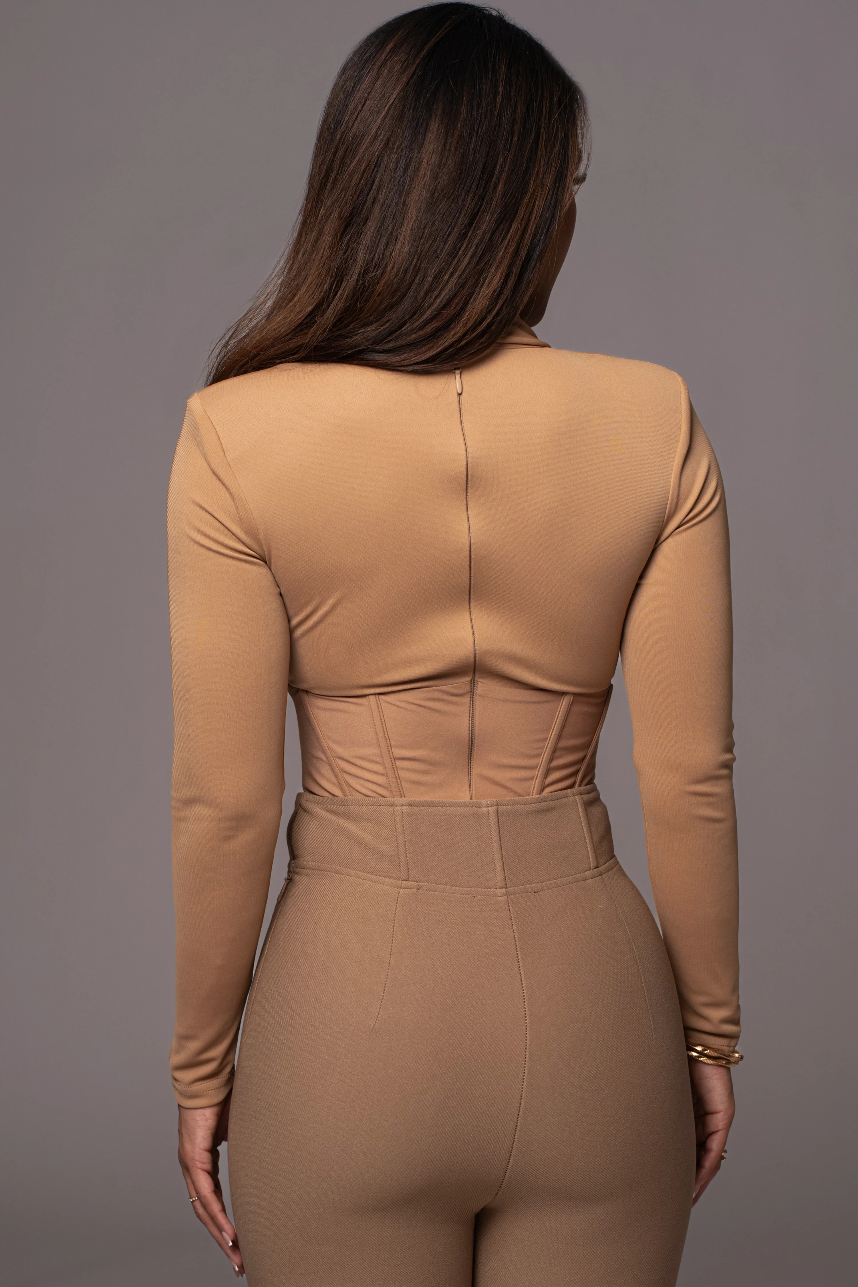 Tan Drape Corset Bodysuit - Image 11
